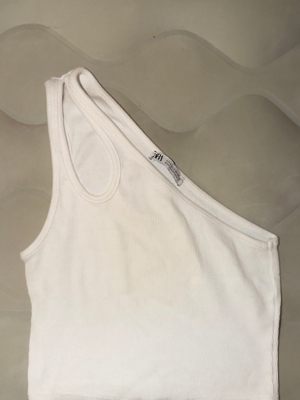 ZARA White Asymmetric Ribbed Bandeau Tank
